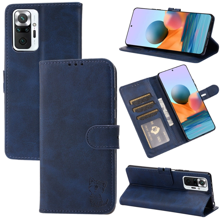 For Xiaomi Redmi Note 10 Pro Embossed Happy Cat Pattern Horizontal Flip Leather Case with Holder & Card Slots & Wallet