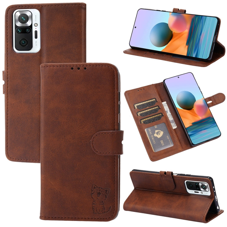 For Xiaomi Redmi Note 10 Pro Embossed Happy Cat Pattern Horizontal Flip Leather Case with Holder & Card Slots & Wallet