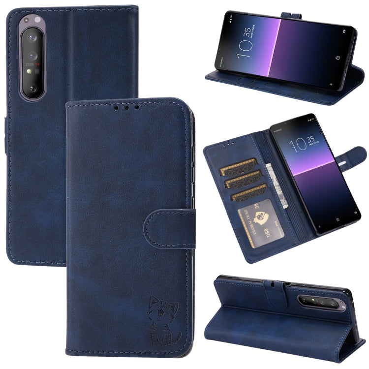 For Sony Xperia 1 III Embossed Happy Cat Pattern Horizontal Flip Leather Case with Holder & Card Slots & Wallet