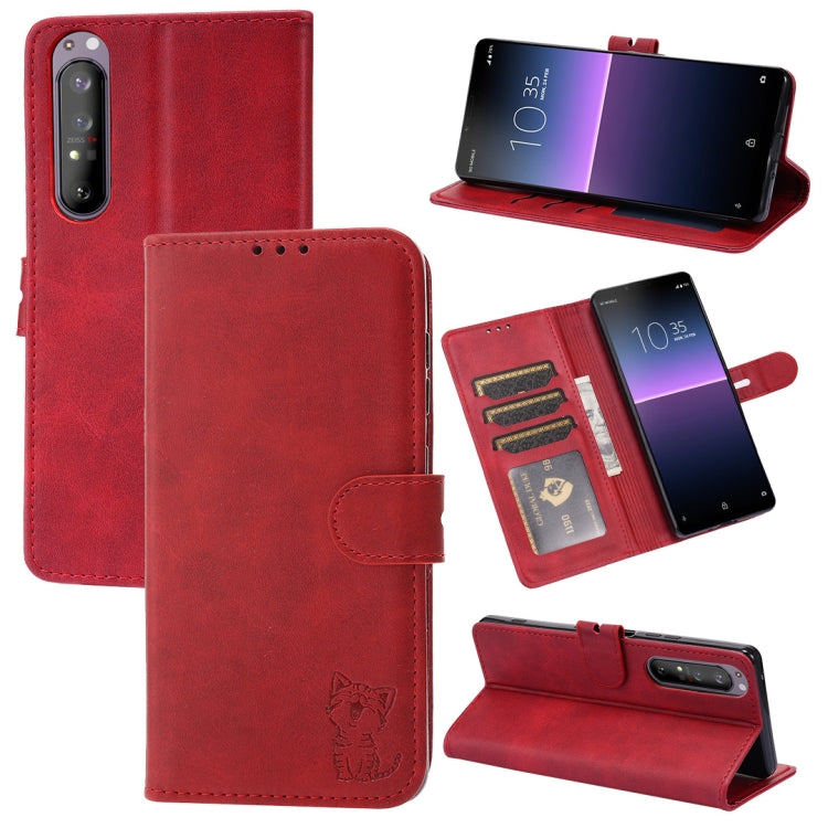 For Sony Xperia 1 III Embossed Happy Cat Pattern Horizontal Flip Leather Case with Holder & Card Slots & Wallet