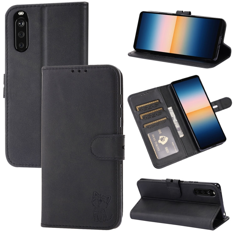 For Sony Xperia 10 III Embossed Happy Cat Pattern Horizontal Flip Leather Case with Holder & Card Slots & Wallet