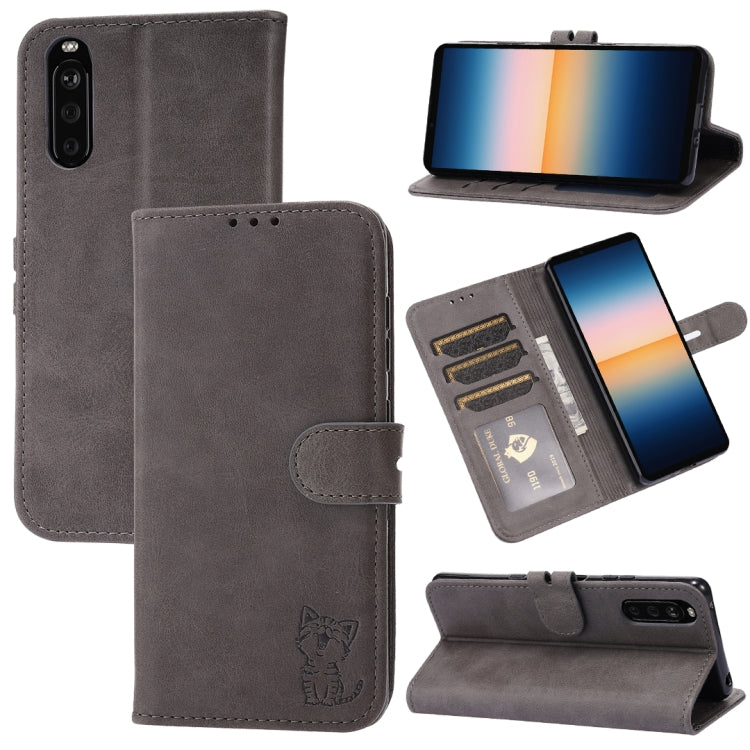 For Sony Xperia 10 III Embossed Happy Cat Pattern Horizontal Flip Leather Case with Holder & Card Slots & Wallet