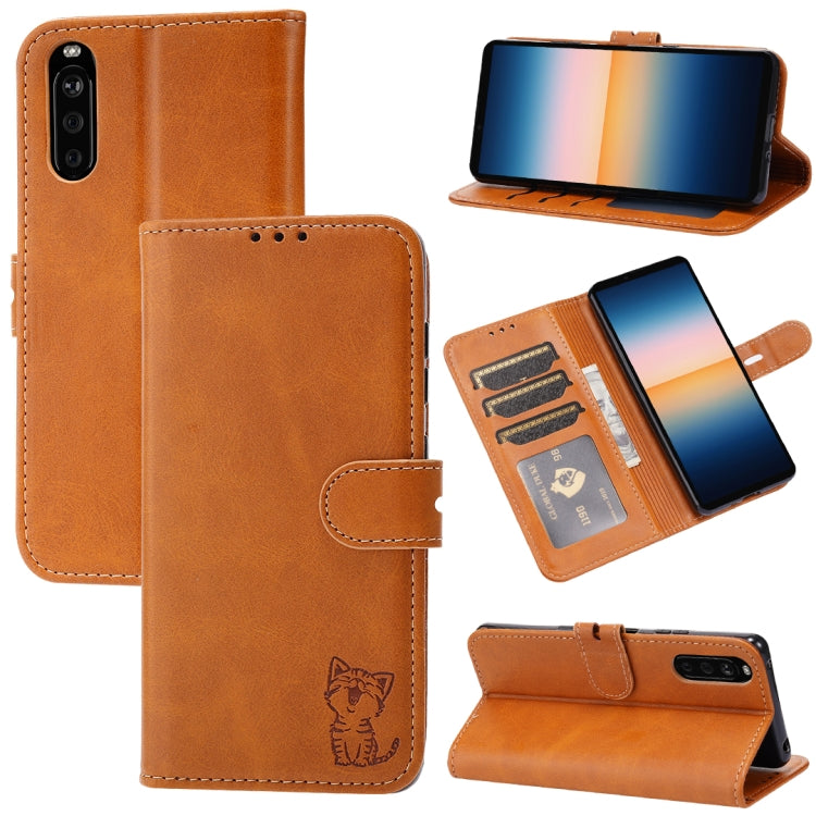 For Sony Xperia 10 III Embossed Happy Cat Pattern Horizontal Flip Leather Case with Holder & Card Slots & Wallet