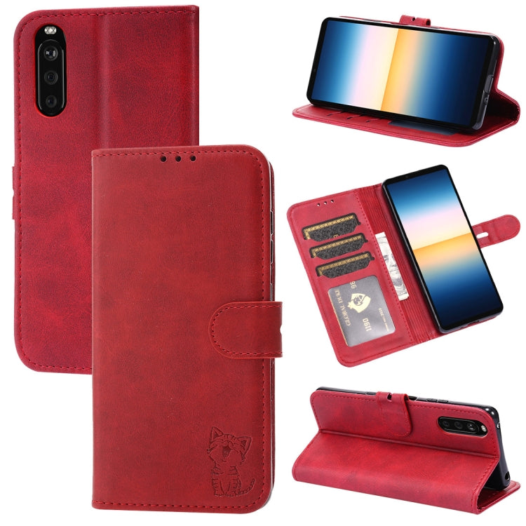 For Sony Xperia 10 III Embossed Happy Cat Pattern Horizontal Flip Leather Case with Holder & Card Slots & Wallet