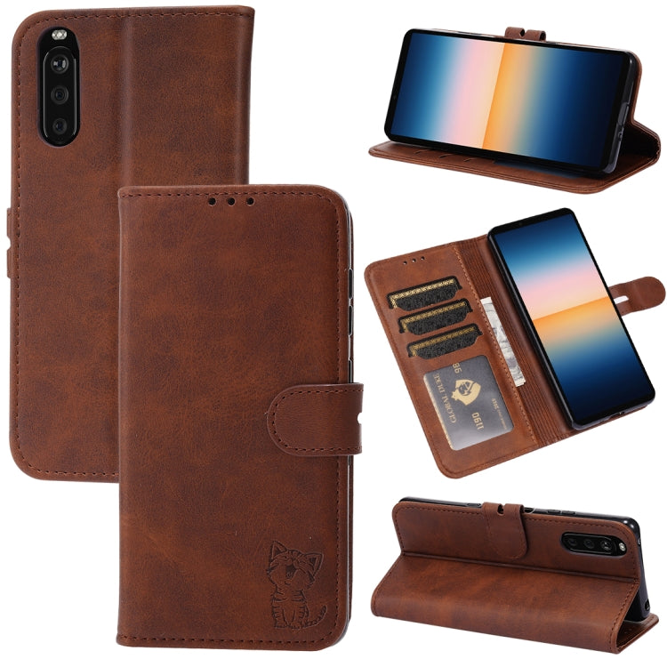 For Sony Xperia 10 III Embossed Happy Cat Pattern Horizontal Flip Leather Case with Holder & Card Slots & Wallet