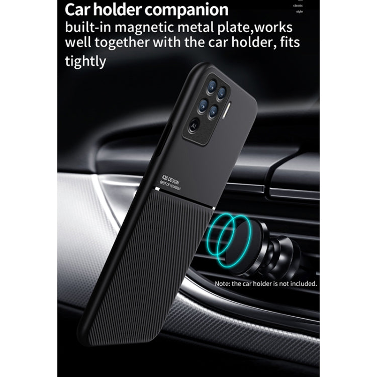 For OPPO A94 Classic Tilt Strip Grain Magnetic Shockproof PC + TPU Case