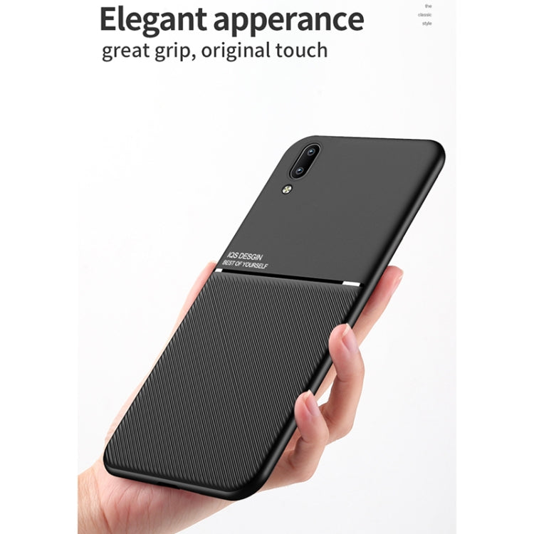 For Samsung Galaxy A02 Classic Tilt Strip Grain Magnetic Shockproof PC + TPU Case