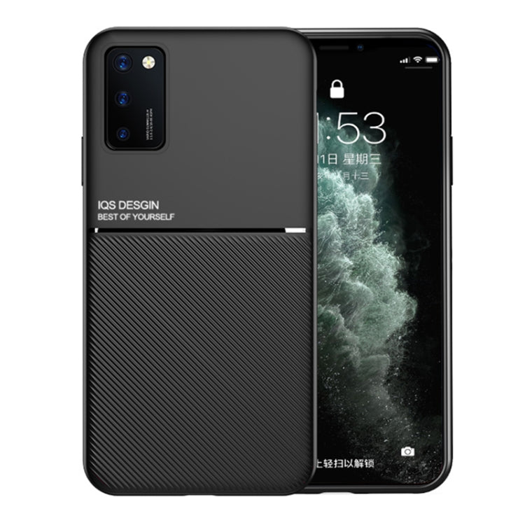 For Samsung Galaxy A02s Classic Tilt Strip Grain Magnetic Shockproof PC + TPU Case