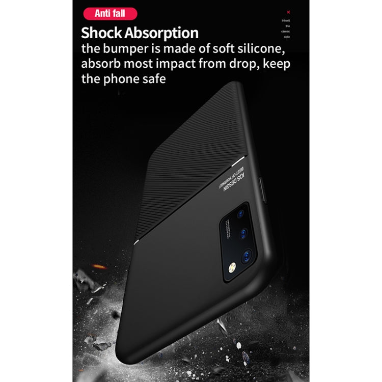 For Samsung Galaxy A02s Classic Tilt Strip Grain Magnetic Shockproof PC + TPU Case