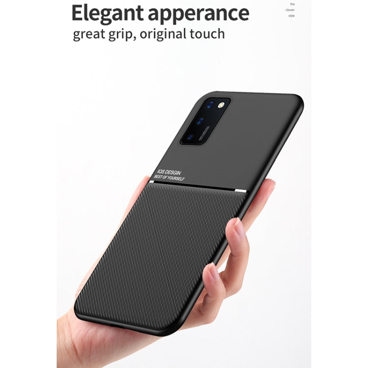 For Samsung Galaxy A02s Classic Tilt Strip Grain Magnetic Shockproof PC + TPU Case