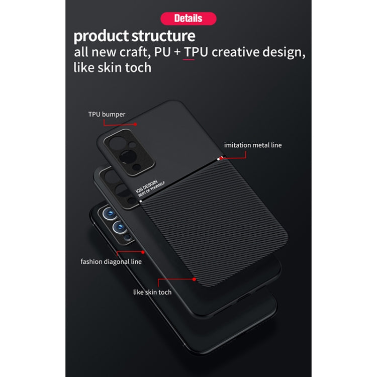 For OnePlus 9 Classic Tilt Strip Grain Magnetic Shockproof PC + TPU Case
