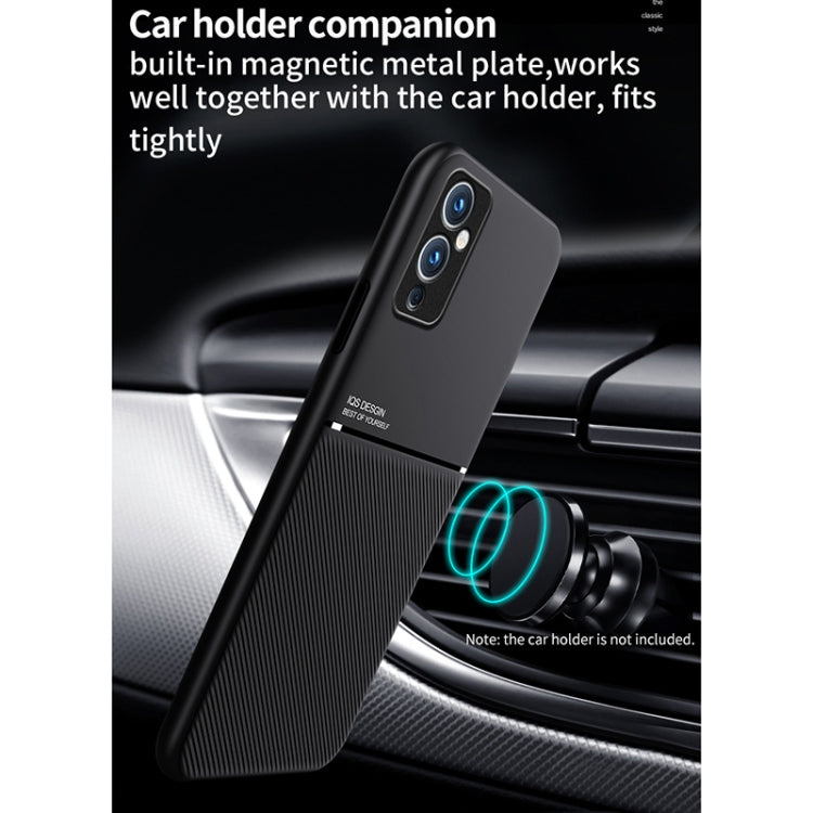 For OnePlus 9 Classic Tilt Strip Grain Magnetic Shockproof PC + TPU Case