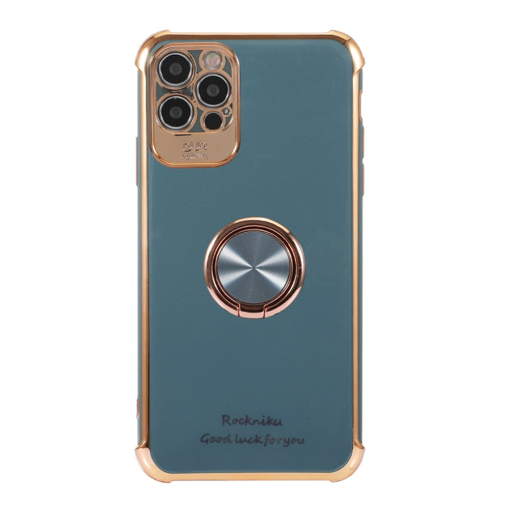 For iPhone 11 Electroplating Solid Color TPU Four-Corner Shockproof Protective Case with Ring Holder