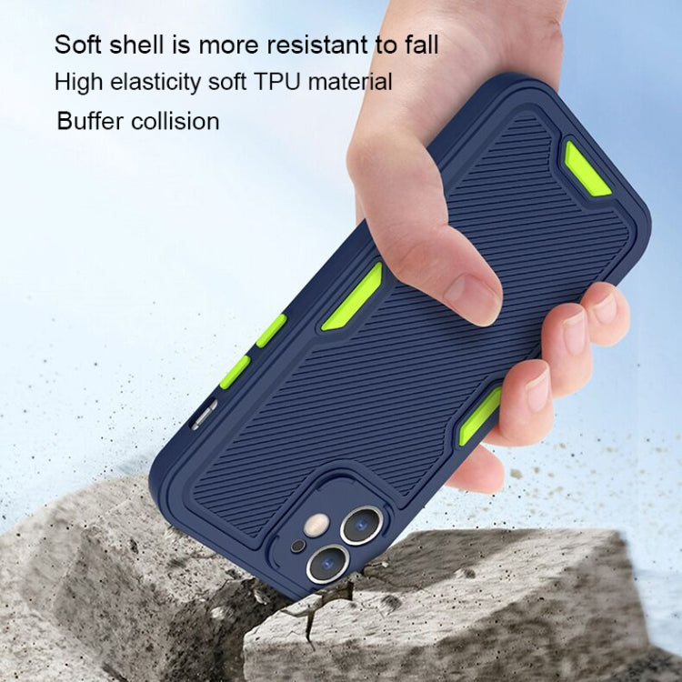 For iPhone 12 Contrast-Color Straight Edge Matte TPU Shockproof Case with Sound Converting Hole