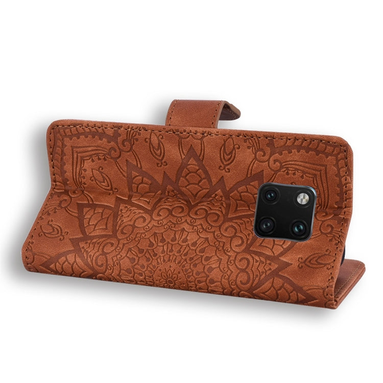 For Huawei Mate 20 Pro Calf Pattern Diamond Mandala Double Folding Design Embossed Leather Case with Wallet & Holder & Card Slots