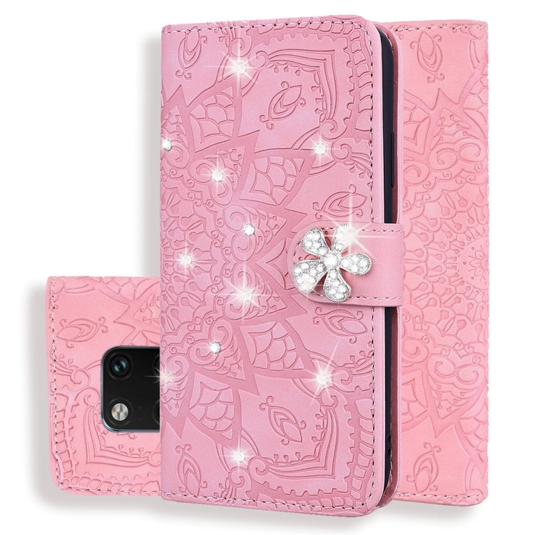 For Huawei Mate 20 Pro Calf Pattern Diamond Mandala Double Folding Design Embossed Leather Case with Wallet & Holder & Card Slots
