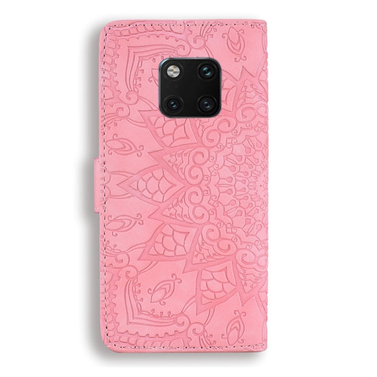 For Huawei Mate 20 Pro Calf Pattern Diamond Mandala Double Folding Design Embossed Leather Case with Wallet & Holder & Card Slots