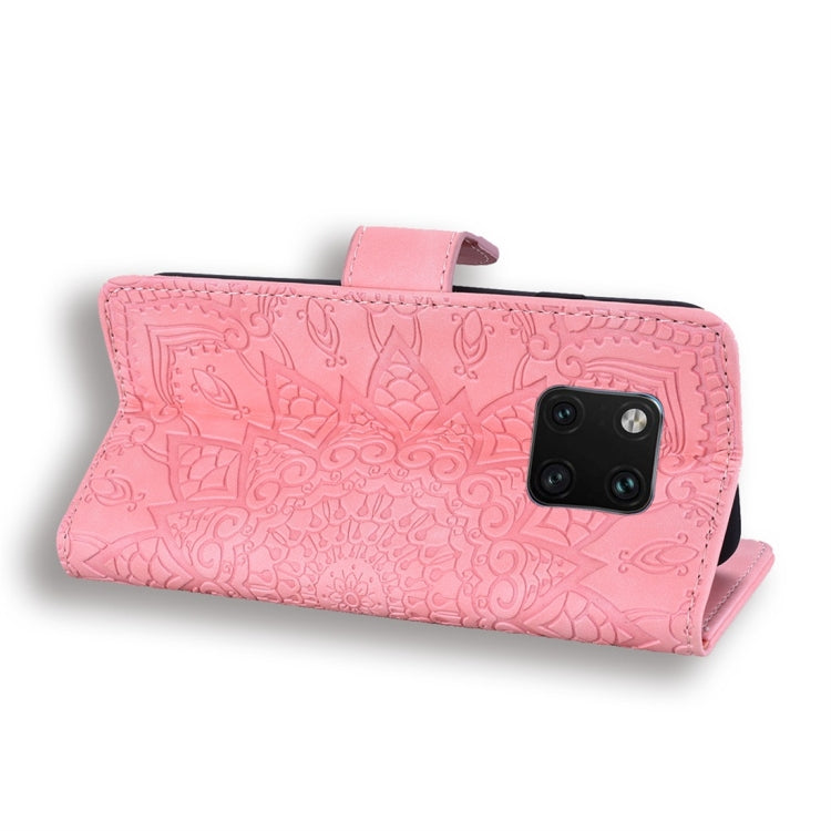 For Huawei Mate 20 Pro Calf Pattern Diamond Mandala Double Folding Design Embossed Leather Case with Wallet & Holder & Card Slots
