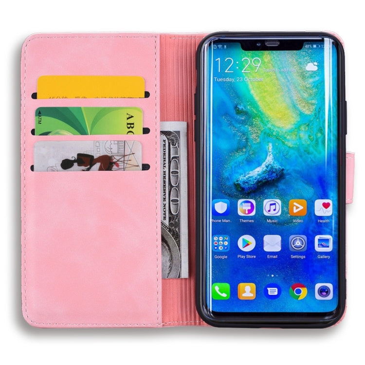 For Huawei Mate 20 Pro Calf Pattern Diamond Mandala Double Folding Design Embossed Leather Case with Wallet & Holder & Card Slots
