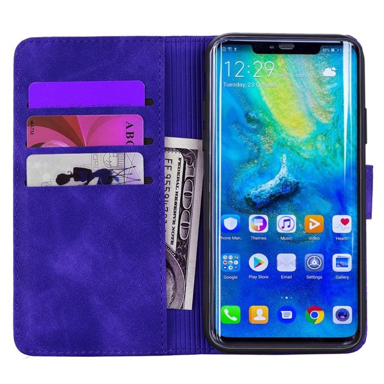 For Huawei Mate 20 Pro Calf Pattern Diamond Mandala Double Folding Design Embossed Leather Case with Wallet & Holder & Card Slots