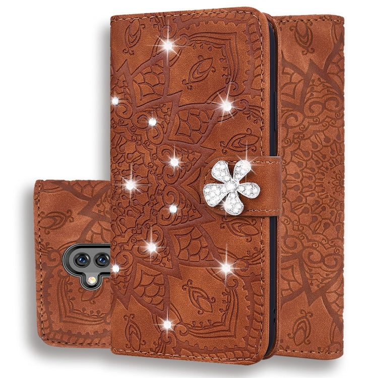 For Huawei Mate 20 Lite / Maimang 7 Calf Pattern Diamond Mandala Double Folding Design Embossed Leather Case with Wallet & Holder & Card Slots
