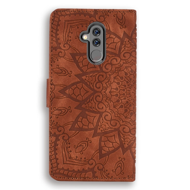 For Huawei Mate 20 Lite / Maimang 7 Calf Pattern Diamond Mandala Double Folding Design Embossed Leather Case with Wallet & Holder & Card Slots