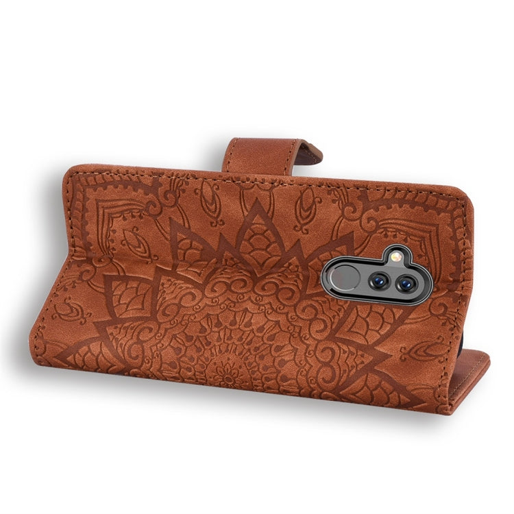 For Huawei Mate 20 Lite / Maimang 7 Calf Pattern Diamond Mandala Double Folding Design Embossed Leather Case with Wallet & Holder & Card Slots