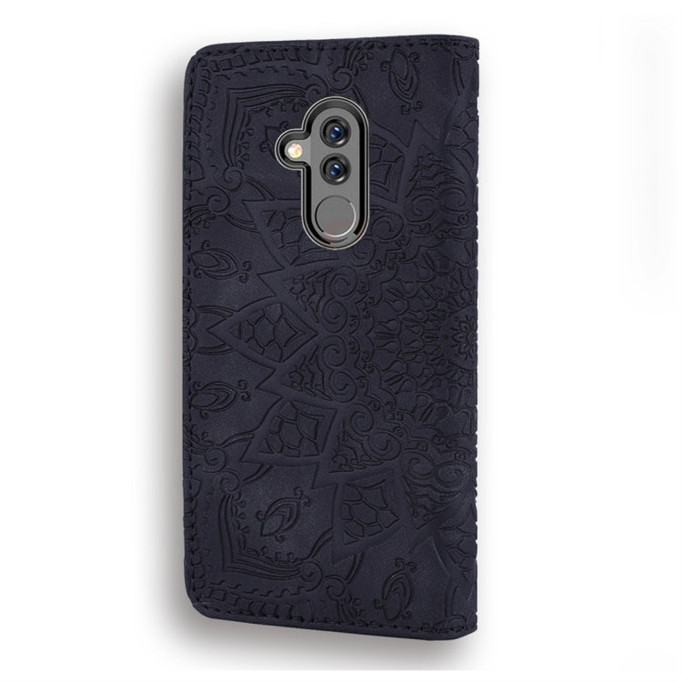 For Huawei Mate 20 Lite / Maimang 7 Calf Pattern Diamond Mandala Double Folding Design Embossed Leather Case with Wallet & Holder & Card Slots