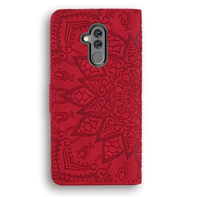 For Huawei Mate 20 Lite / Maimang 7 Calf Pattern Diamond Mandala Double Folding Design Embossed Leather Case with Wallet & Holder & Card Slots