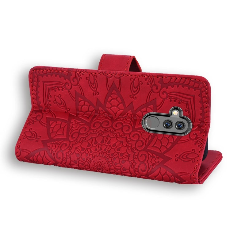 For Huawei Mate 20 Lite / Maimang 7 Calf Pattern Diamond Mandala Double Folding Design Embossed Leather Case with Wallet & Holder & Card Slots