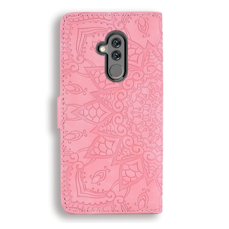 For Huawei Mate 20 Lite / Maimang 7 Calf Pattern Diamond Mandala Double Folding Design Embossed Leather Case with Wallet & Holder & Card Slots