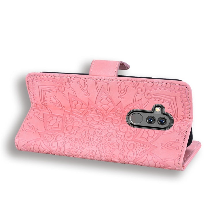 For Huawei Mate 20 Lite / Maimang 7 Calf Pattern Diamond Mandala Double Folding Design Embossed Leather Case with Wallet & Holder & Card Slots