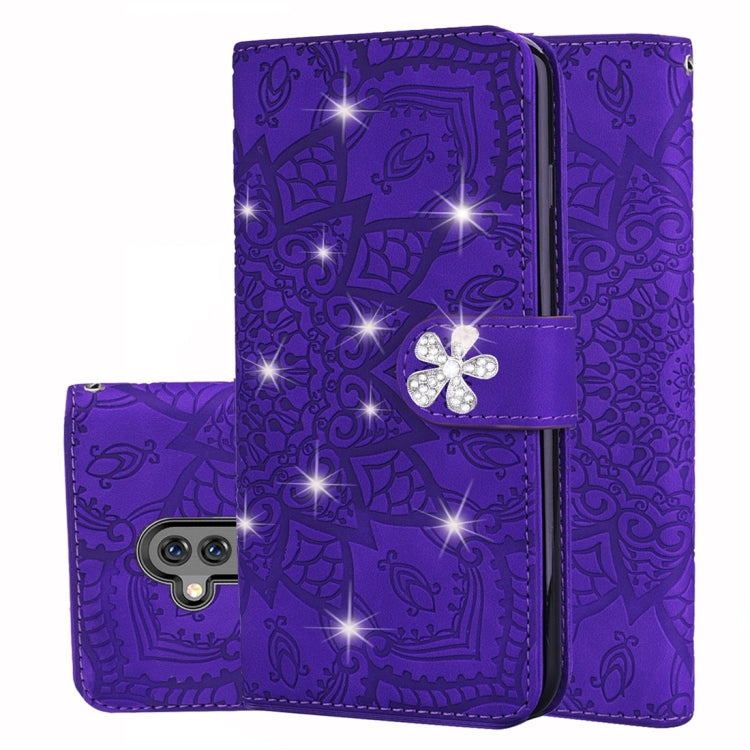 For Huawei Mate 20 Lite / Maimang 7 Calf Pattern Diamond Mandala Double Folding Design Embossed Leather Case with Wallet & Holder & Card Slots