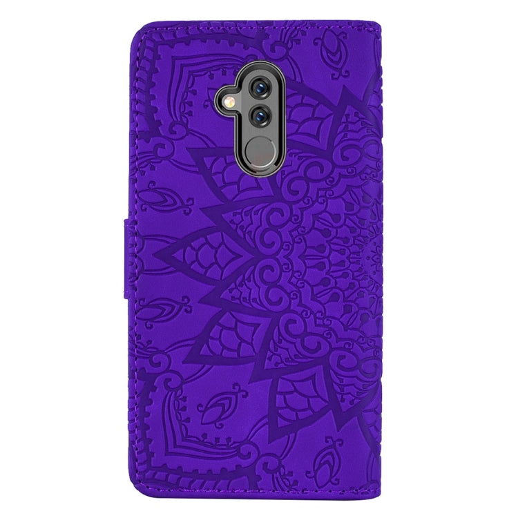 For Huawei Mate 20 Lite / Maimang 7 Calf Pattern Diamond Mandala Double Folding Design Embossed Leather Case with Wallet & Holder & Card Slots