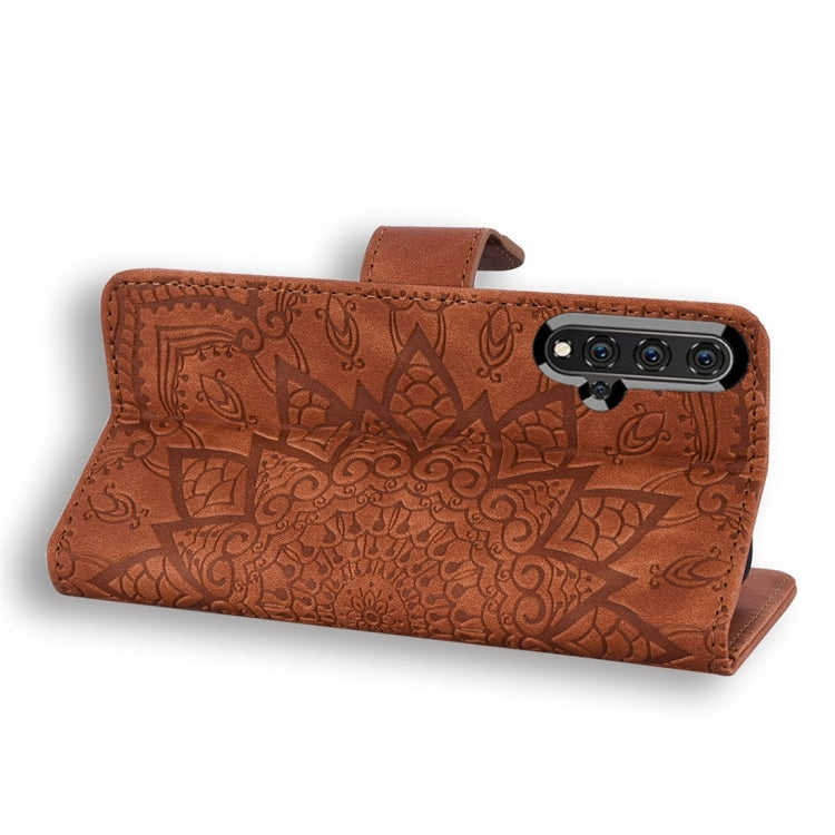 For Huawei nova 5 Calf Pattern Diamond Mandala Double Folding Design Embossed Leather Case with Wallet & Holder & Card Slots