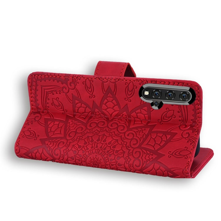 For Huawei nova 5 Calf Pattern Diamond Mandala Double Folding Design Embossed Leather Case with Wallet & Holder & Card Slots