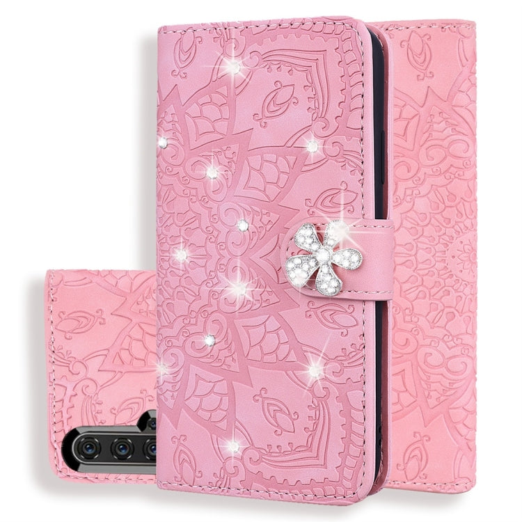 For Huawei nova 5 Calf Pattern Diamond Mandala Double Folding Design Embossed Leather Case with Wallet & Holder & Card Slots