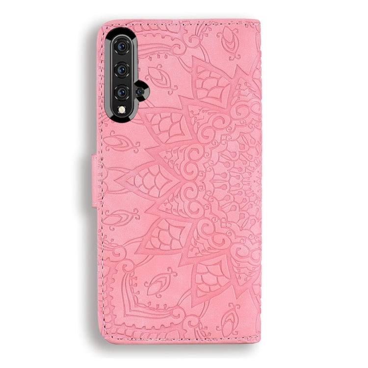 For Huawei nova 5 Calf Pattern Diamond Mandala Double Folding Design Embossed Leather Case with Wallet & Holder & Card Slots