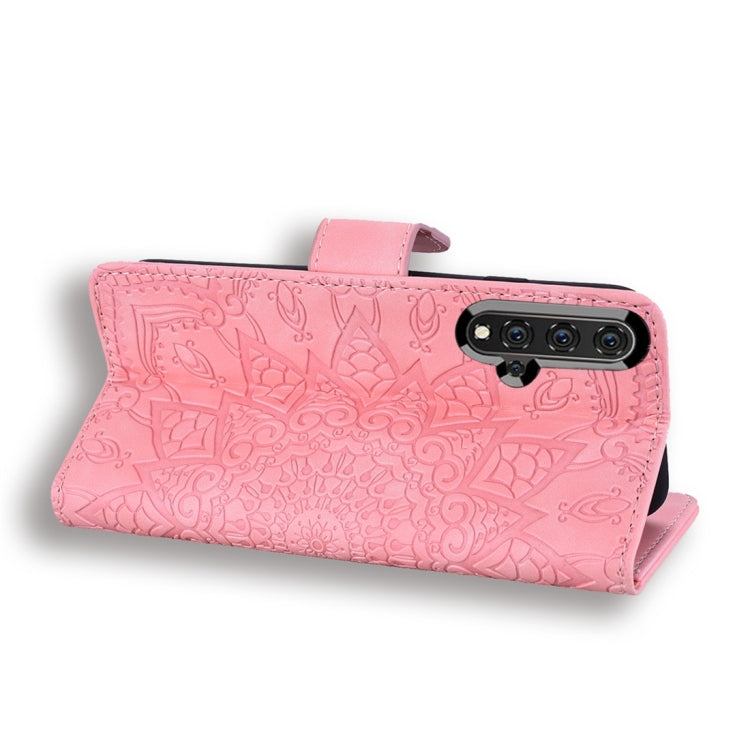 For Huawei nova 5 Calf Pattern Diamond Mandala Double Folding Design Embossed Leather Case with Wallet & Holder & Card Slots