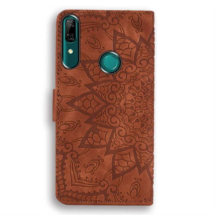 For Huawei P Smart 2019 Calf Pattern Diamond Mandala Double Folding Design Embossed Leather Case with Wallet & Holder & Card Slots