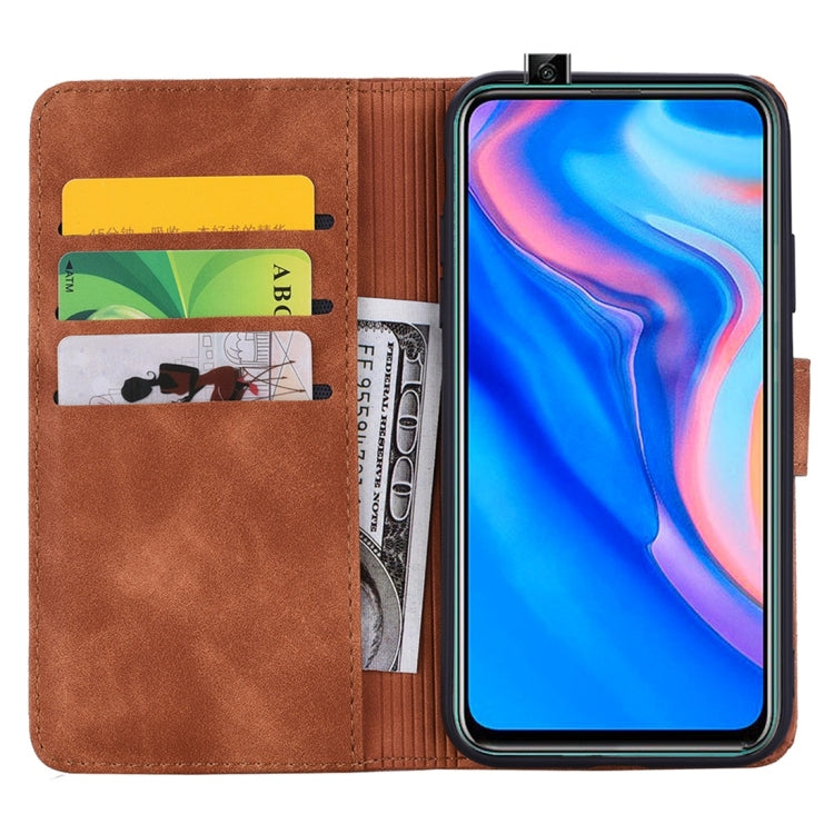 For Huawei P Smart 2019 Calf Pattern Diamond Mandala Double Folding Design Embossed Leather Case with Wallet & Holder & Card Slots
