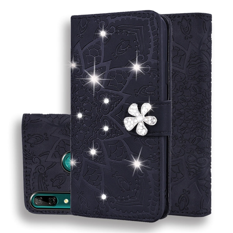 For Huawei P Smart 2019 Calf Pattern Diamond Mandala Double Folding Design Embossed Leather Case with Wallet & Holder & Card Slots