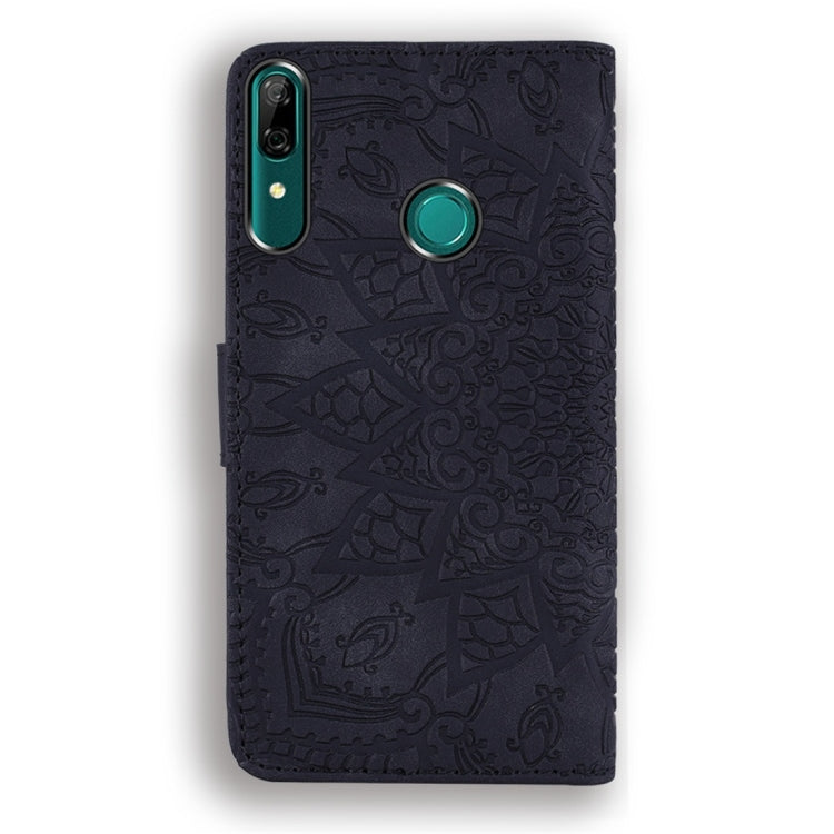 For Huawei P Smart 2019 Calf Pattern Diamond Mandala Double Folding Design Embossed Leather Case with Wallet & Holder & Card Slots