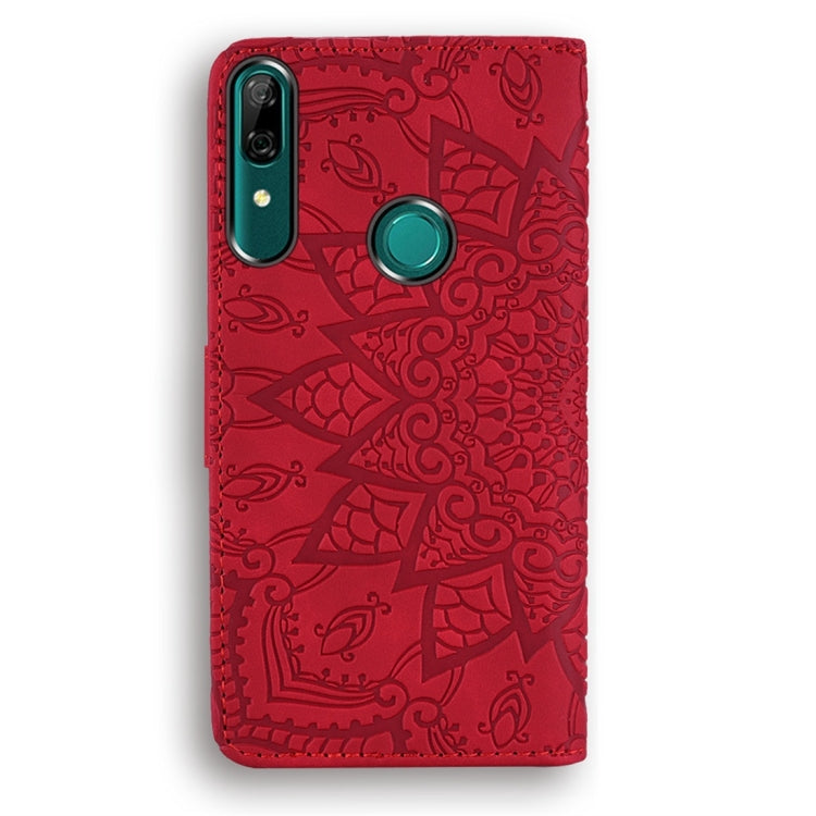 For Huawei P Smart 2019 Calf Pattern Diamond Mandala Double Folding Design Embossed Leather Case with Wallet & Holder & Card Slots