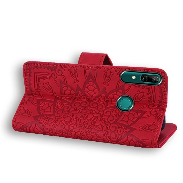 For Huawei P Smart 2019 Calf Pattern Diamond Mandala Double Folding Design Embossed Leather Case with Wallet & Holder & Card Slots