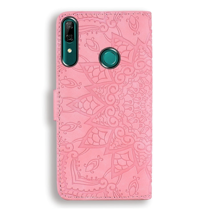 For Huawei P Smart 2019 Calf Pattern Diamond Mandala Double Folding Design Embossed Leather Case with Wallet & Holder & Card Slots