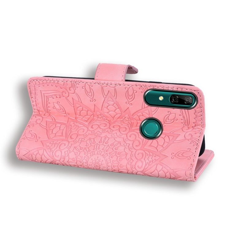 For Huawei P Smart 2019 Calf Pattern Diamond Mandala Double Folding Design Embossed Leather Case with Wallet & Holder & Card Slots