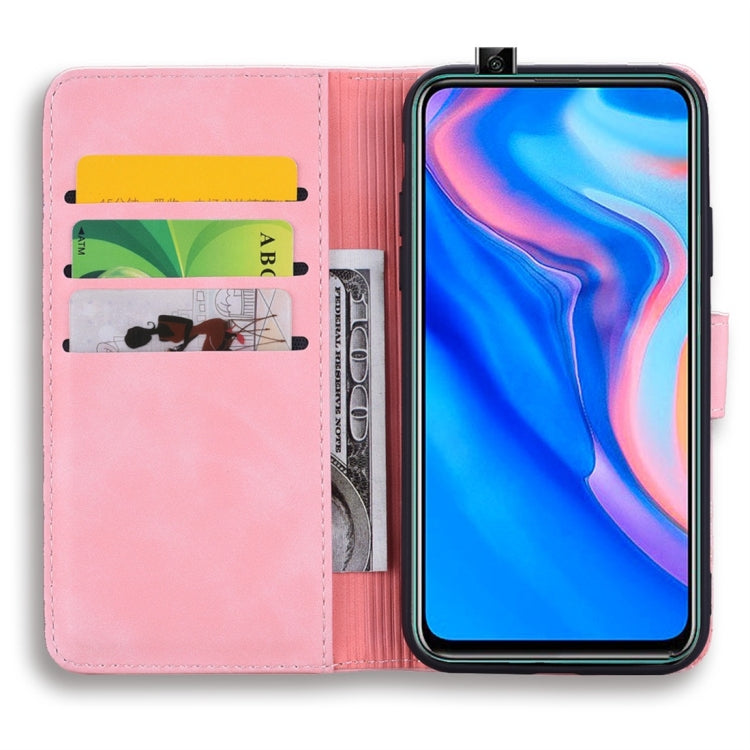 For Huawei P Smart 2019 Calf Pattern Diamond Mandala Double Folding Design Embossed Leather Case with Wallet & Holder & Card Slots