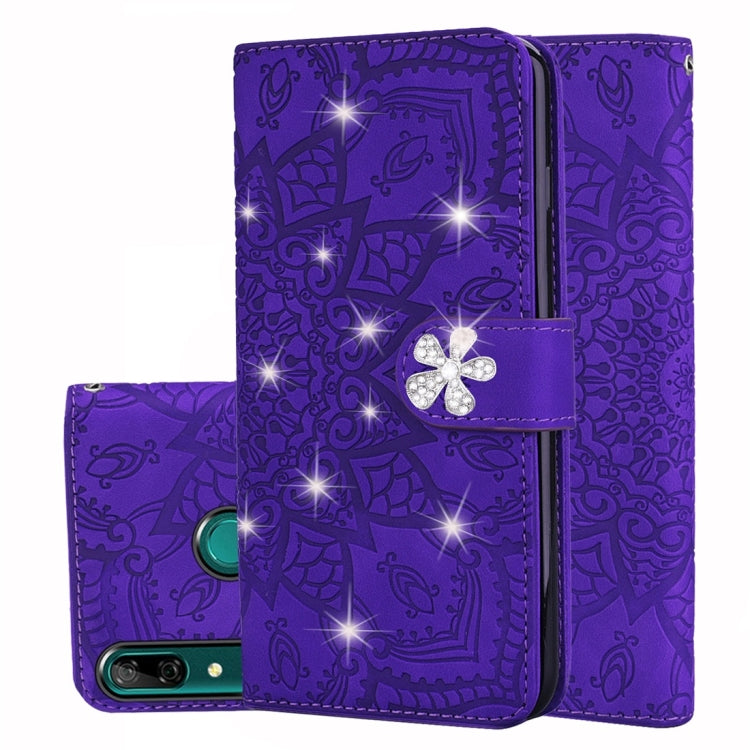 For Huawei P Smart 2019 Calf Pattern Diamond Mandala Double Folding Design Embossed Leather Case with Wallet & Holder & Card Slots
