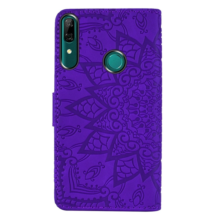 For Huawei P Smart 2019 Calf Pattern Diamond Mandala Double Folding Design Embossed Leather Case with Wallet & Holder & Card Slots